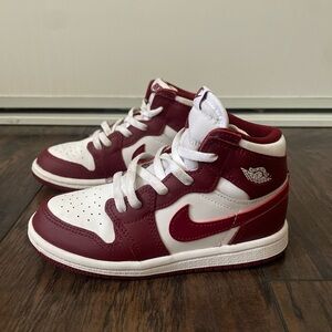 Nike Kids White and Burgundy High-Top Sneakers
